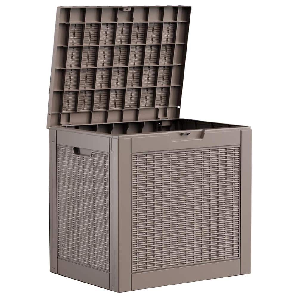 30 Gal. Light Brown Resin Deck Box Waterproof with Lockable Lid