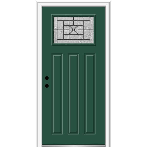 MMI DOOR 36 in. x 80 in. Courtyard Right-Hand 1-Lite Decorative Craftsman 3-Panel Painted Fiberglass Smooth Prehung Front Door