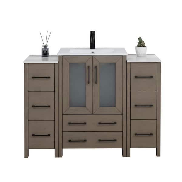 Vanity Art Brescia 48 in. W x 18.1 in. D x 35.8 in. H Single Basin Bathroom Vanity in Grey with Top in White Ceramic and Mirror