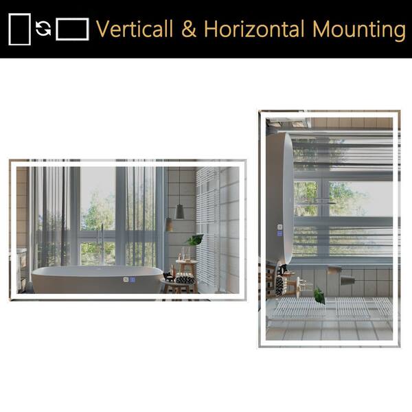 Satico 40 in. W x 24 in. H Rectangular Frameless Anti-Fog LED Light Wall Mounted Bathroom Vanity Mirror in White