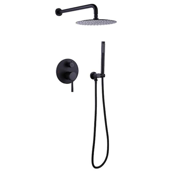 Modland 2-Spray 10 in. Dual Handle Wall Mounting Shower Head and Handheld Shower Head 1.8 GPM in Matte Black