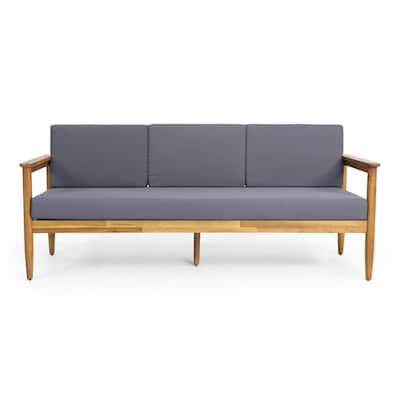 Daley Wood Outdoor Counch with Dark Gray Cushions