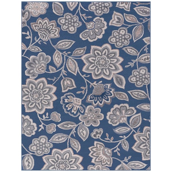Madison Floral Navy 9 ft. x 13 ft. Indoor Area Rug