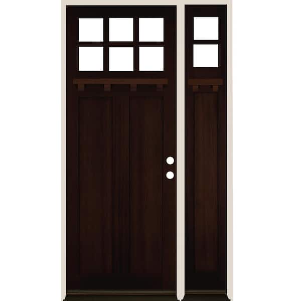 Krosswood Doors 50 in. x 96 in. Craftsman 6-Lite Left-Hand/Inswing Clear Glass Red Mahogany Stain Hemlock Wood Prehung Front Door w/RSL