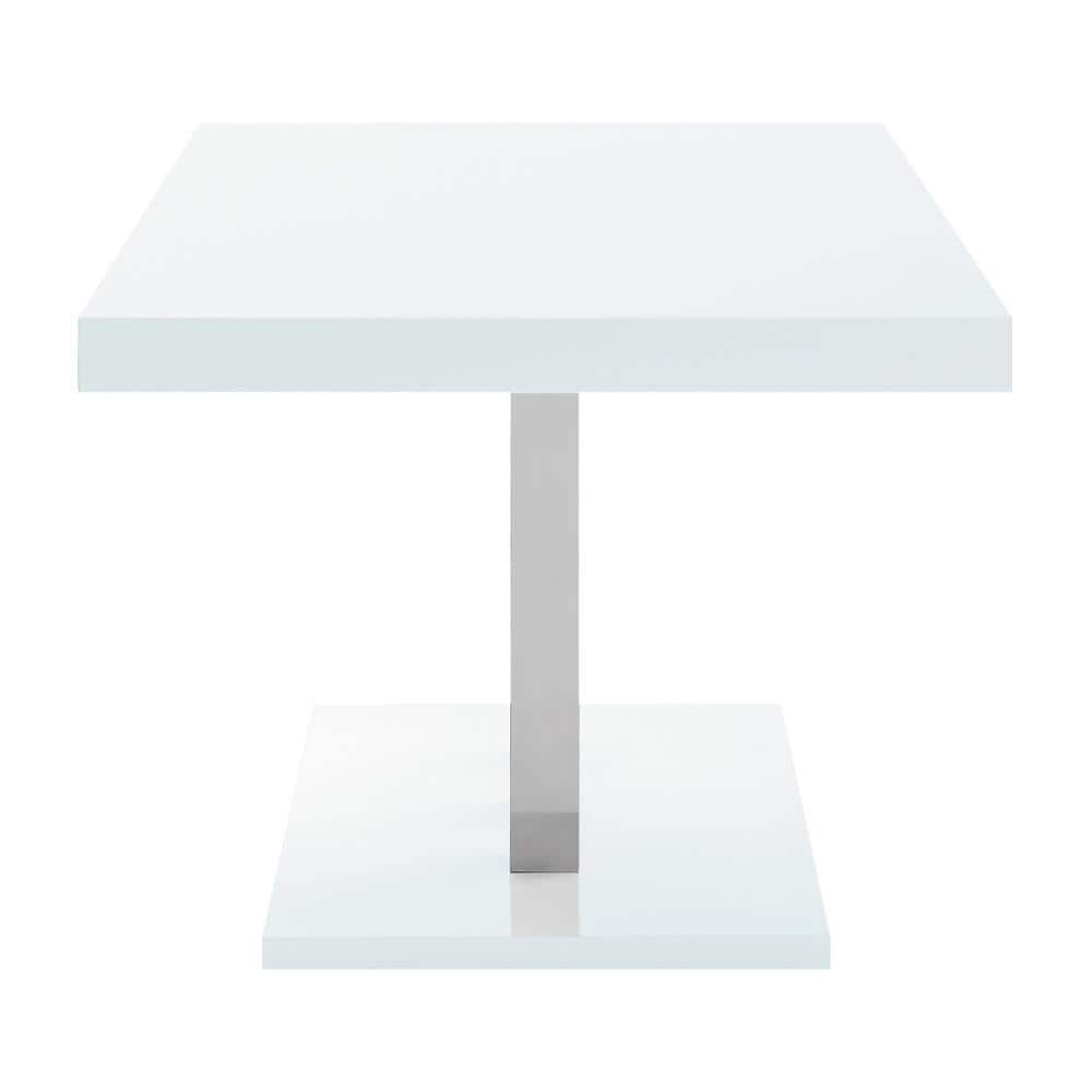 White High Gloss Rectangular Dining Table with Chrome Base