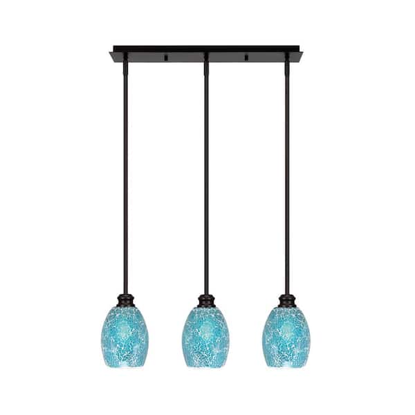 Unbranded Albany 60-Watt 3-Light Espresso Linear Pendant Light with Turquoise Fusion Glass Shades and No Bulbs Included