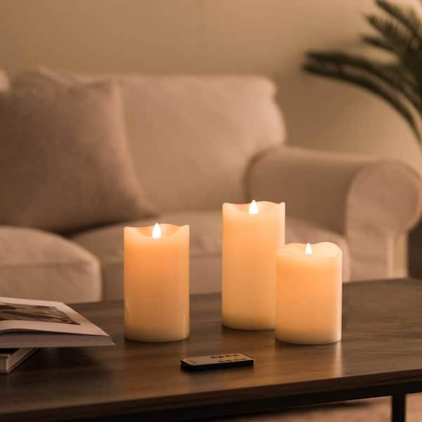 Classic Ivory LED Flameless Pillar Candles (Set of 3) 10209 - The Home Depot