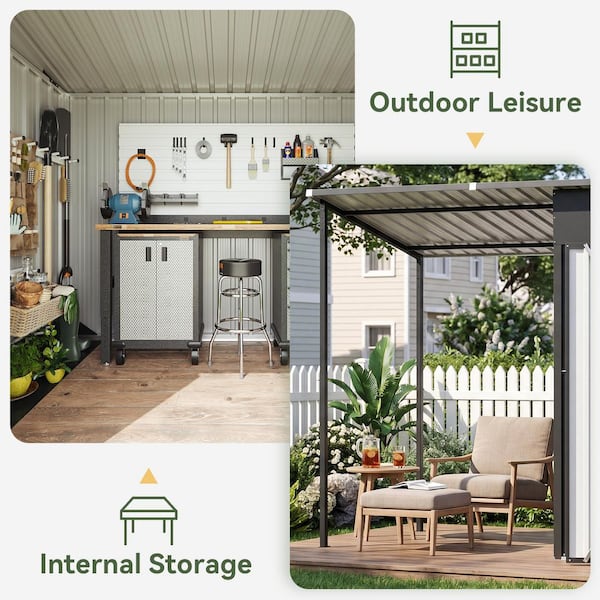 Sizzim 10 ft. W x 3 ft. D 2 in 1 Outdoor Storage With Canopy