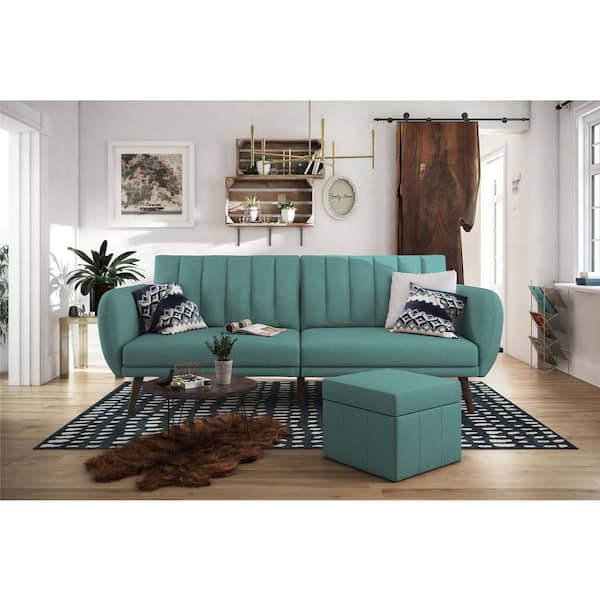 Novogratz Brittany Light Blue Linen Convertible Futon