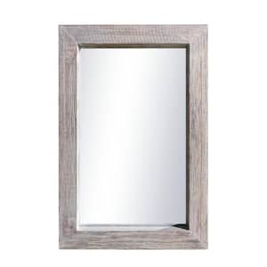 24 in. W x 36 in. H Rectangular Wooden Frame Antique White Wall Mirror with Grain Details