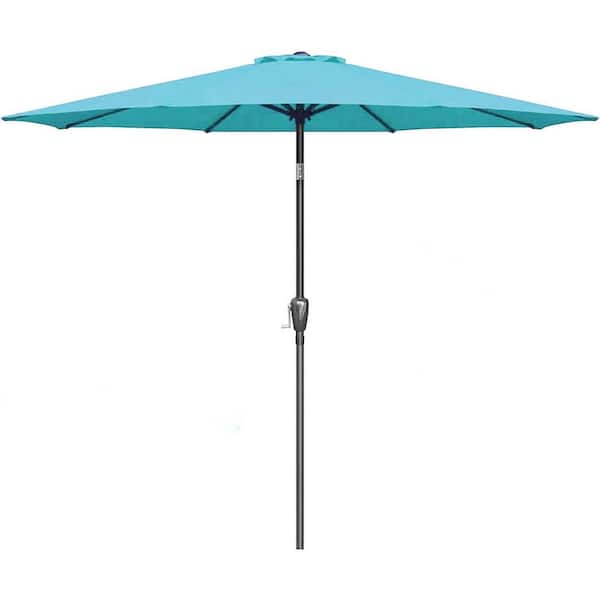maocao hoom 9 ft. Steel Metal Market Crank and Tilt Patio Umbrella in Blue