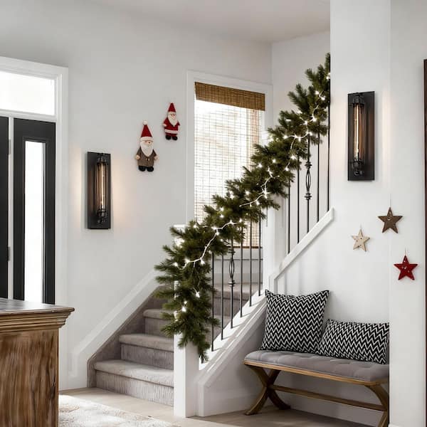 Modern Industrial Black Linear Wall Sconce, 1-Light Bathroom Vanity Light with Metal Wire Cage For Dry Areas Hallway