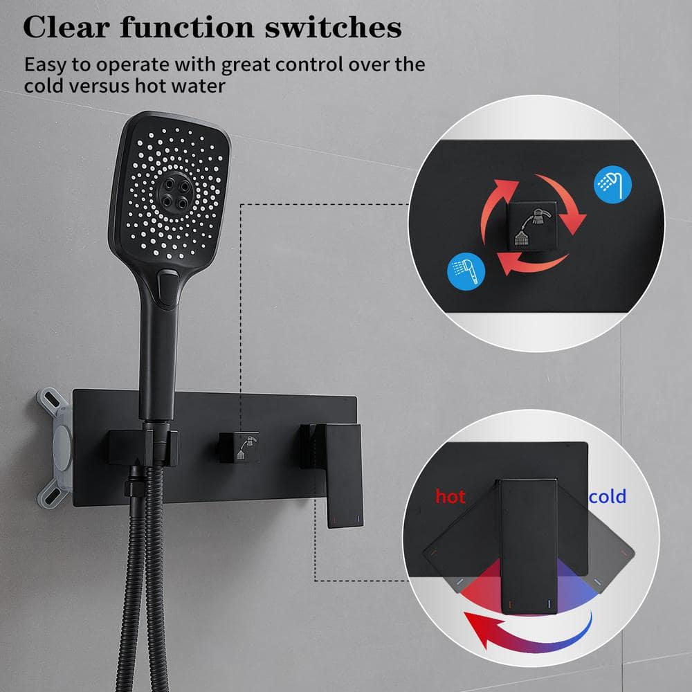 Matte Black Dual Head Rain Shower System with Handheld