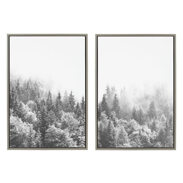 Kate and Laurel Forest On A Foggy Day by The Creative Bunch Studio Framed Nature Canvas Wall Art Print 33 in. x 23 in. (Set of 2)