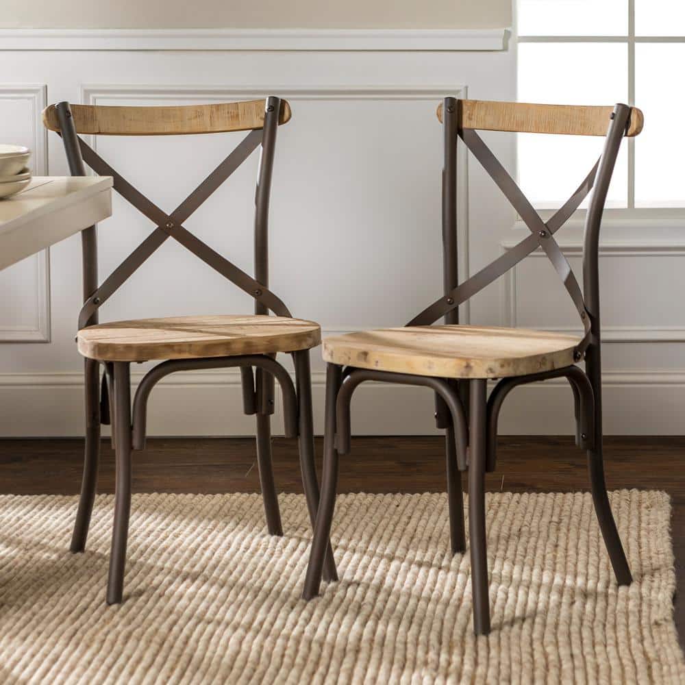 UPC 812492016724 product image for Walker Edison Furniture Company Brown Wood and Metal Dining Chair (Set of 2) | upcitemdb.com