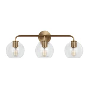 Orley 26.5 in 3-Light Satin Brass Modern Industrial Wall Bathroom Vanity Light with Clear Glass Shades