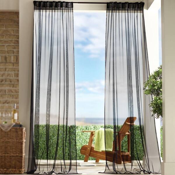 Home Decorators Collection Semi-Opaque Black Outdoor Back Tab Curtain