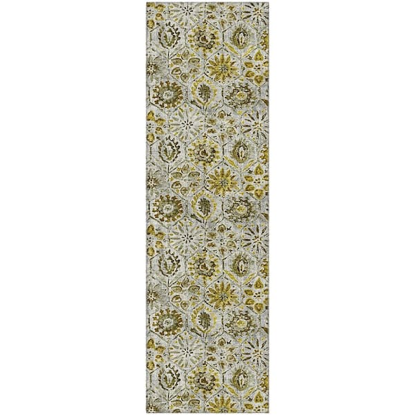 Mayfield Premium Machine Washable Abstract AMF1938 Pewter 2 ft. x 7 ft. Runner Rug