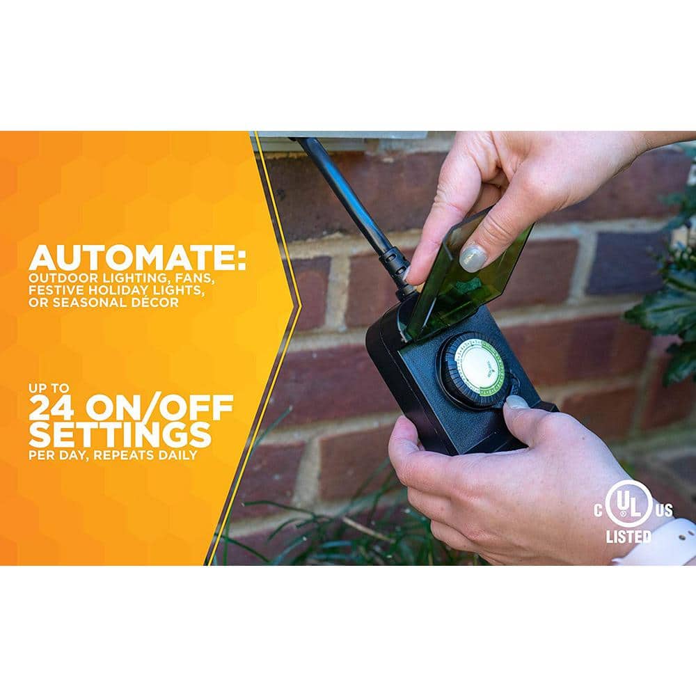 Black Outdoor Mechanical Timer with 2 Grounded Outlets