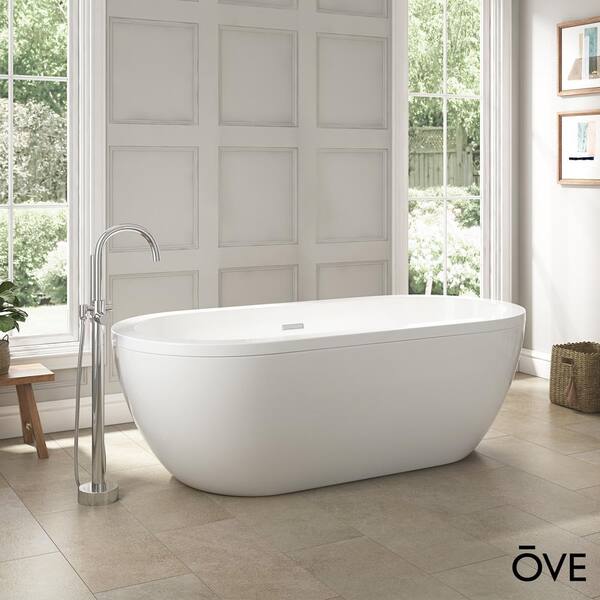 Ove Decors Serenity 71 in White Acrylic Freestanding Oval Bathtub