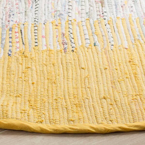 Ivory 6' x 6' Round Yellow Safavieh Montauk Collection MTK711Q Handmade Stripe Fringe Cotton Area Rug Ivory 6' x 6' Round Yellow Safavieh Montauk Collection MTK711Q Handmade Stripe Fringe Cotton Area Rug