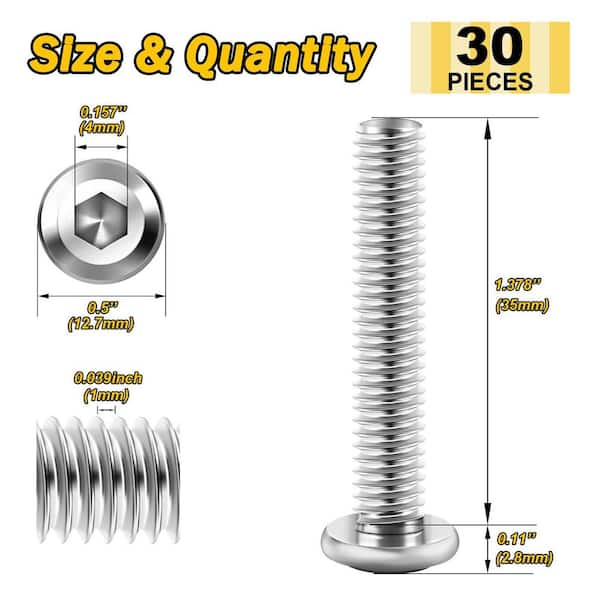 M6 x 35 mm Silver Hex Button Head Socket Cap Screws (30-Piece)