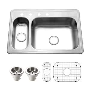 Legend 33 in. Stainless Steel Drop-in 80/20 Small Left Double Bowl Kitchen Sink with Accessories - LHD-3322-C