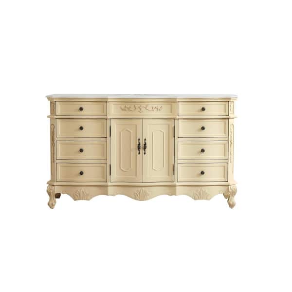 Unbranded Timeless Home 60 in. W x 21 in. D x 36 in. H Single Bathroom Vanity in Light Antique Beige with White Marble and Basin