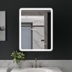BONIE 28 in. W x 36 in. H Rectangular Framed Anti-Fog LED Wall Bathroom Vanity Mirror in White