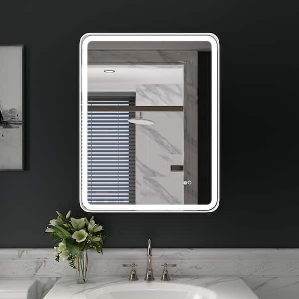 WELLFOR BONIE 28 in. W x 36 in. H Rectangular Framed Anti-Fog LED Wall Bathroom Vanity Mirror in White