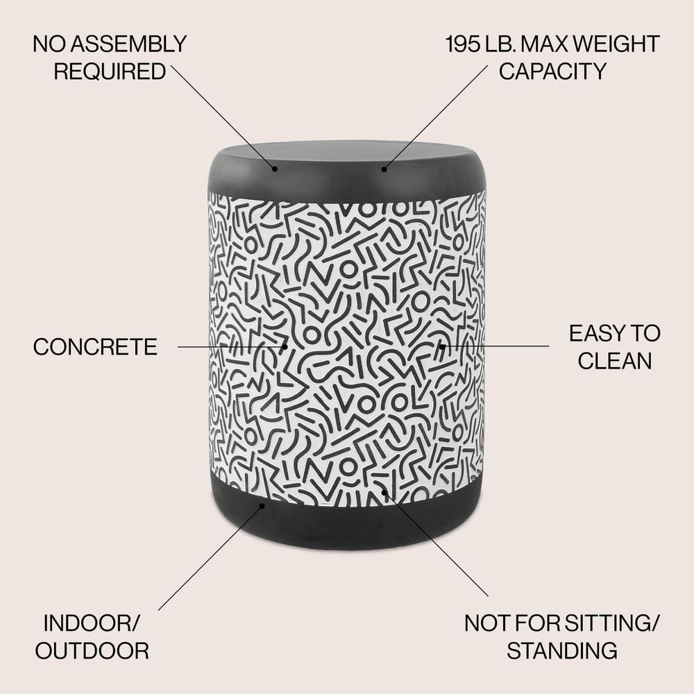 Indi 17.75" Black and White Concrete Geometric Drum Outdoor Accent Table
