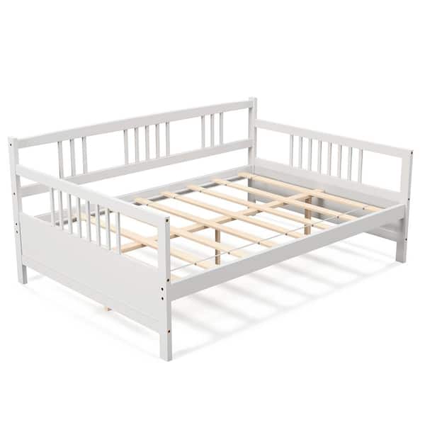 Costway Full Size Daybed Frame Solid Wood Sofa Bed for Living Room Bedroom White