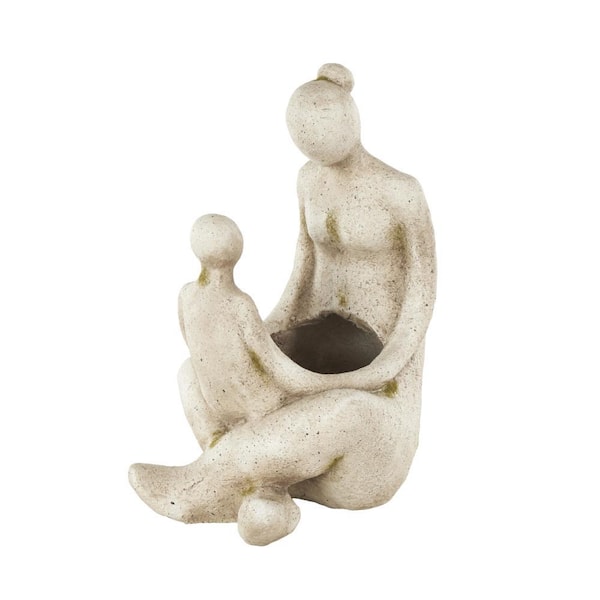 Litton Lane 17 x 12 x 10 in. Cream Stone Sitting Family Decorative Pot