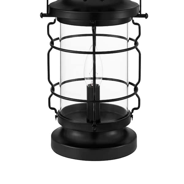 Hampton Bay Rimgate 15.5 in. 1-Light Black Lantern Indoor Table Lamp with Clear Glass Shade