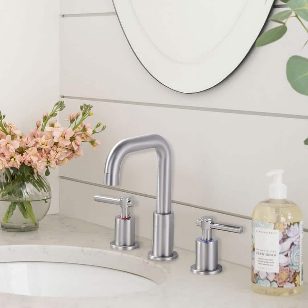 Brushed Nickel 8-Inch Widespread Double Handle Bathroom Faucet