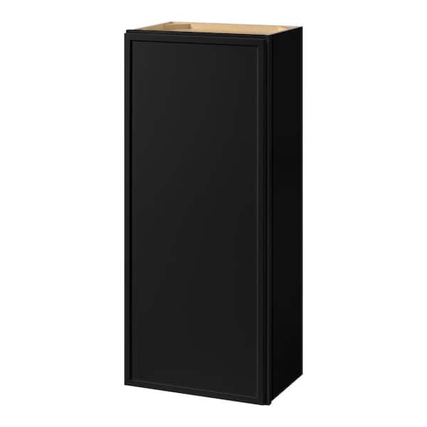 Hampton Bay Leyton 18 in. W x 12 in. D x 42 in. H Ready to Assemble Plywood Slim Shaker Wall Kitchen Cabinet in Raven Black