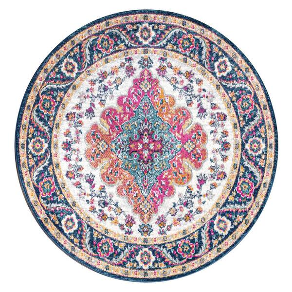 Bohemian FLAIR Boho Vintage Medallion Blue/Multi 9 ft. Round Area Rug