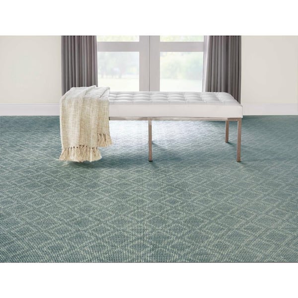 Barcelona Mountain Creek Blue 13.2 ft. 35.39 oz. Wool Pattern Installed Carpet