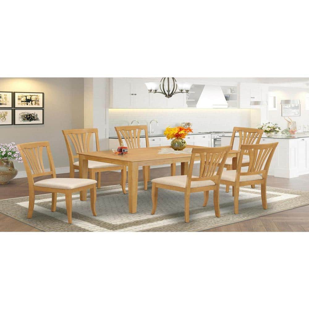 7-Piece Rectangle Natural Oak Finish Solid Wood Top Dining Table with 6 Chairs with Lattice Back price history on PriceWatchPro