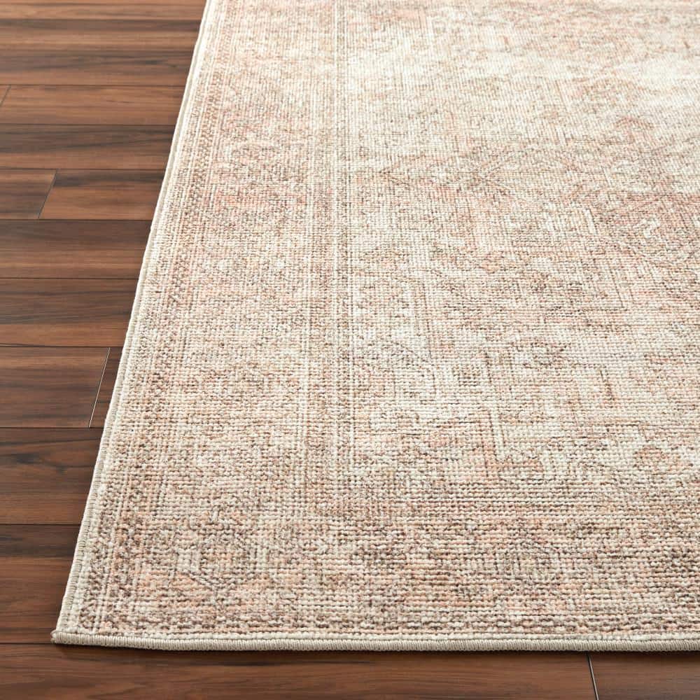Ivory and Coral Hand-knotted Rectangular Synthetic Rug