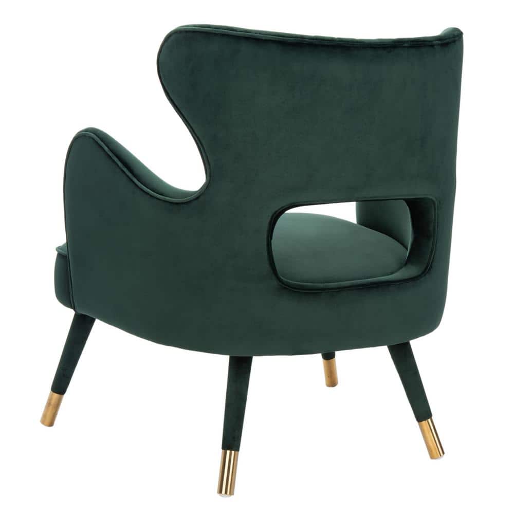 Transitional Forest Green Velvet Wingback Accent Chair with Gold Accents