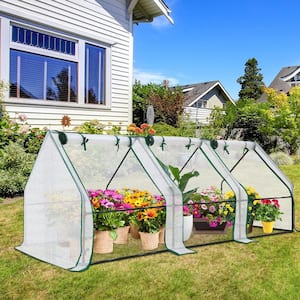 8 ft. L x 3 ft. W x 3 ft. H Portable Mini Greenhouse with Transparent Bubble Film Cover, 3 Large Zippered Doors