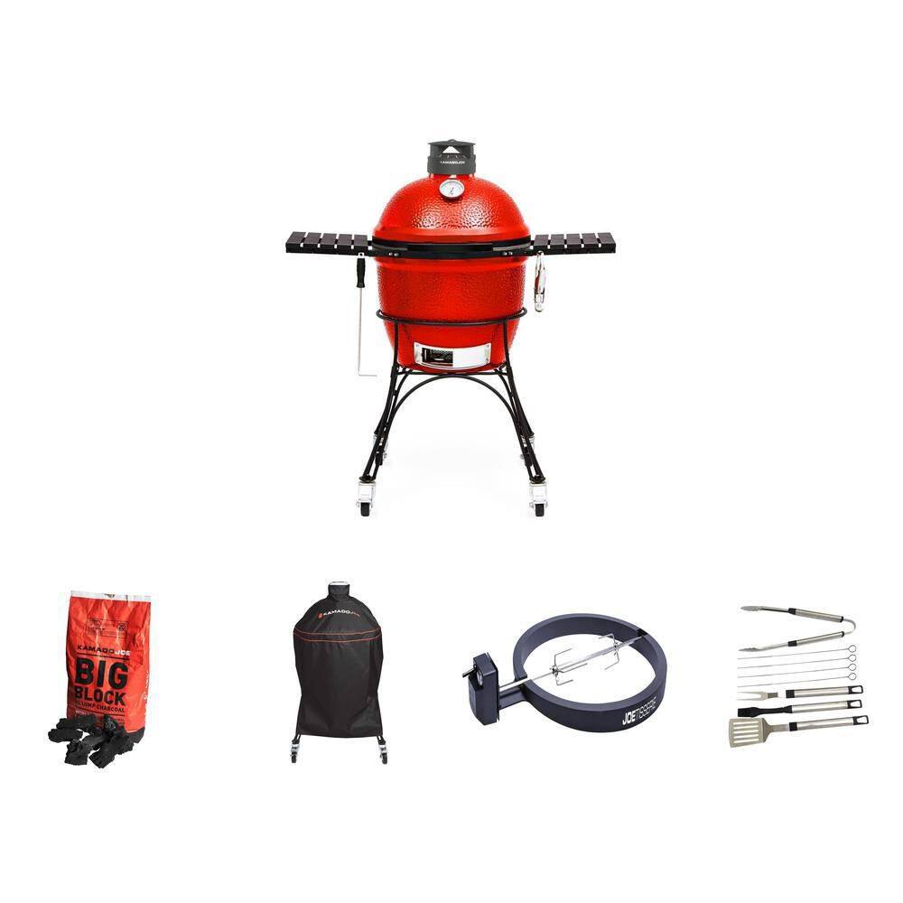 Kamado Joe Classic Joe II 18 in. Charcoal Grill in Red with Cart