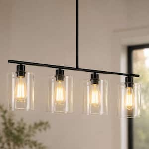 34.2 in.4-Light Matte Black Linear Kitchen Island Hanging Light Pendant Light with Clear Glass Shade for Dining Room