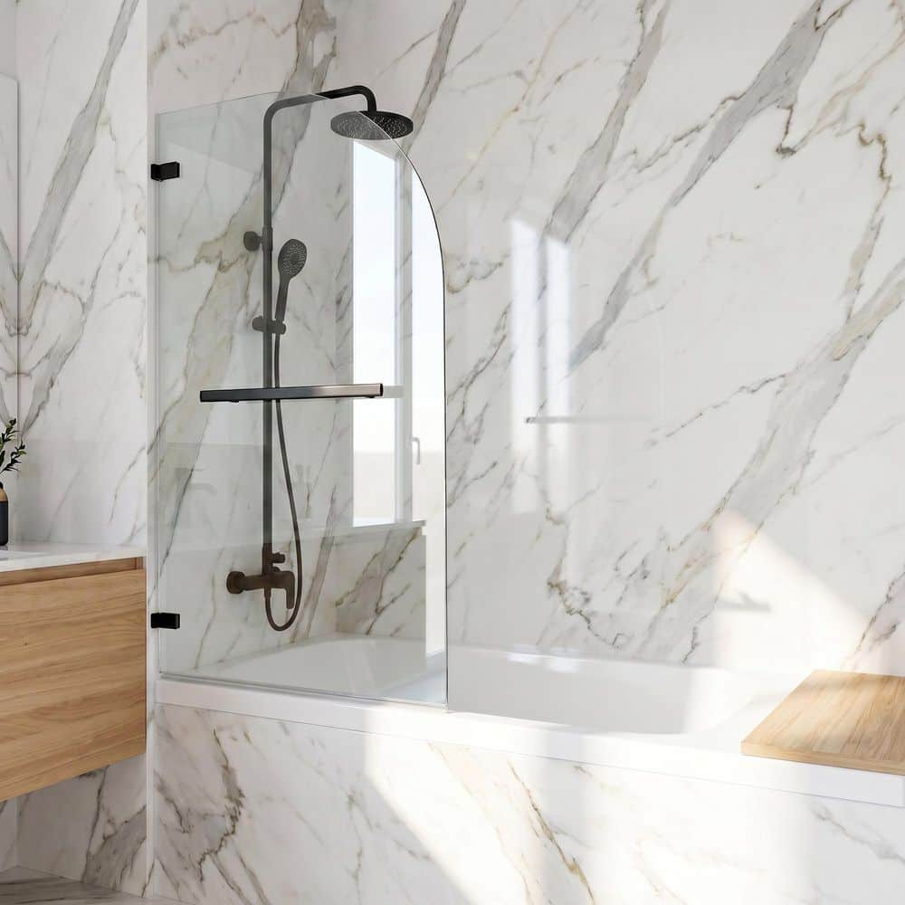 VIGO Orion 34 in. W x 58 in. H Pivot Frameless Tub Door in Matte