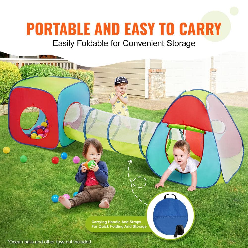 Multicolor 3-in-1 Kids Play Tent with Tunnel and Carrying Bag