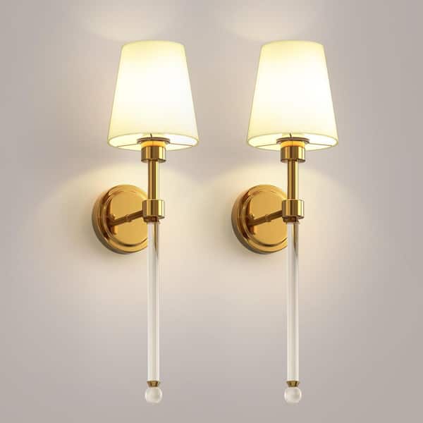 5 in. 1-Light Gold RGBCW Modern Indoor Wall Sconces with Remote Control and White Shade for Bedroom Hallway, 2-Pack