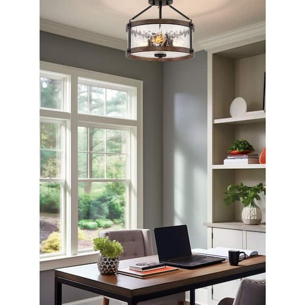 Kira Home Hadley 60-Watt 3-Light Textured Black Modern Semi-Flush