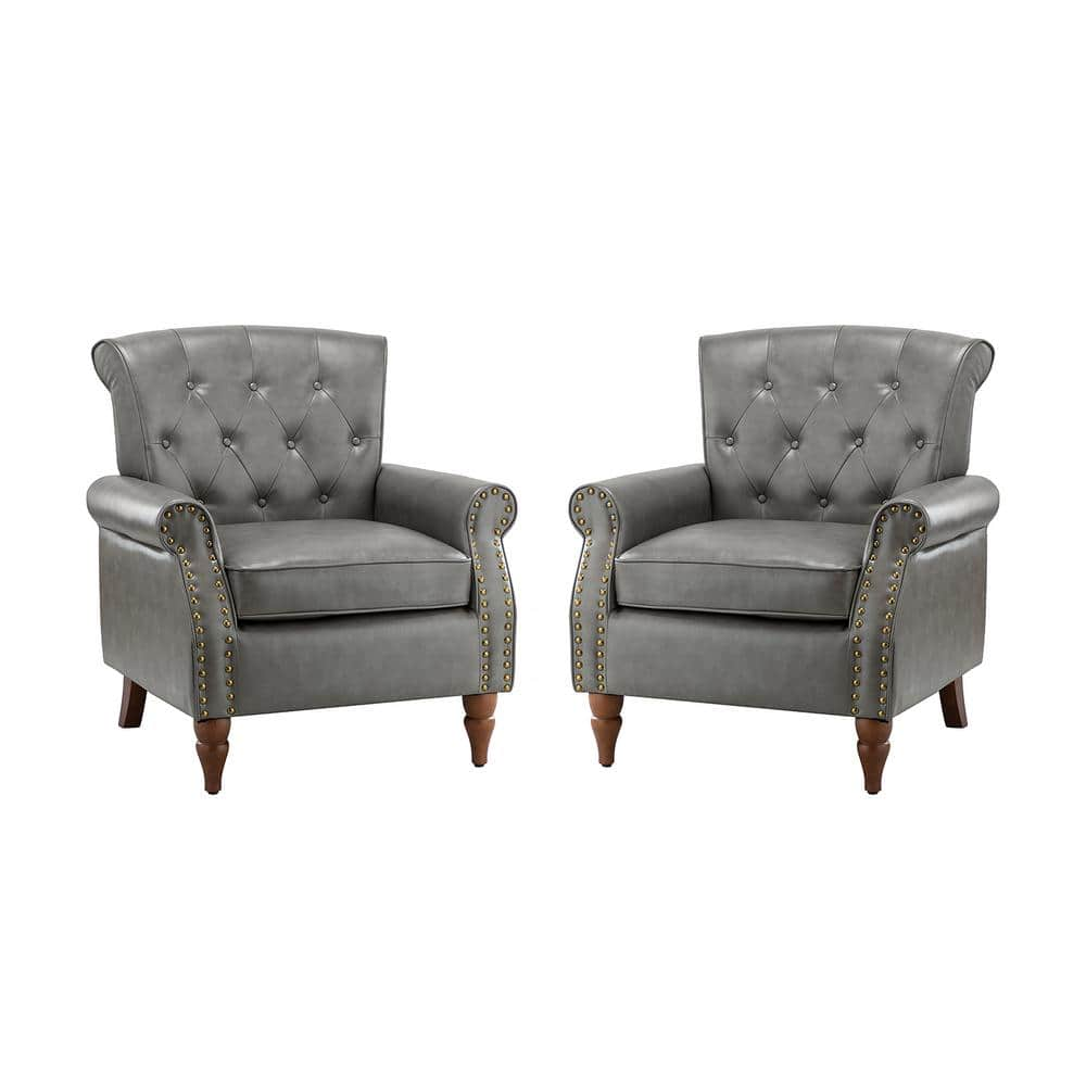 JAYDEN CREATION Acoetes Grey Armchair with Nailhead Trim (Set of 2 ...