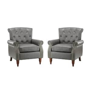 Acoetes Grey Armchair with Nailhead Trim (Set of 2)